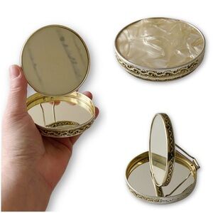 Antique Gold and Cream Compact Mirror